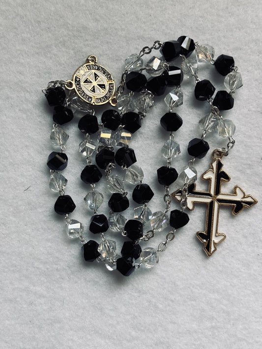 Rosary Black-White Clear Crystal